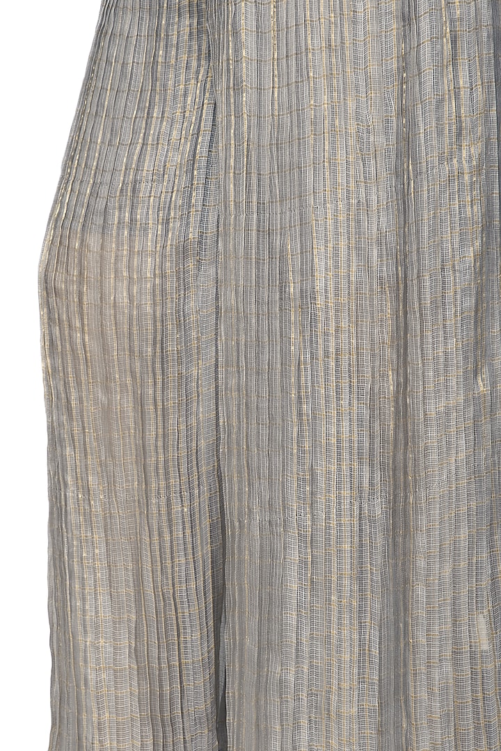 Grey Stripe Kota Silk Pleated Pants by Urvashi Kaur at Pernia's Pop Up Shop