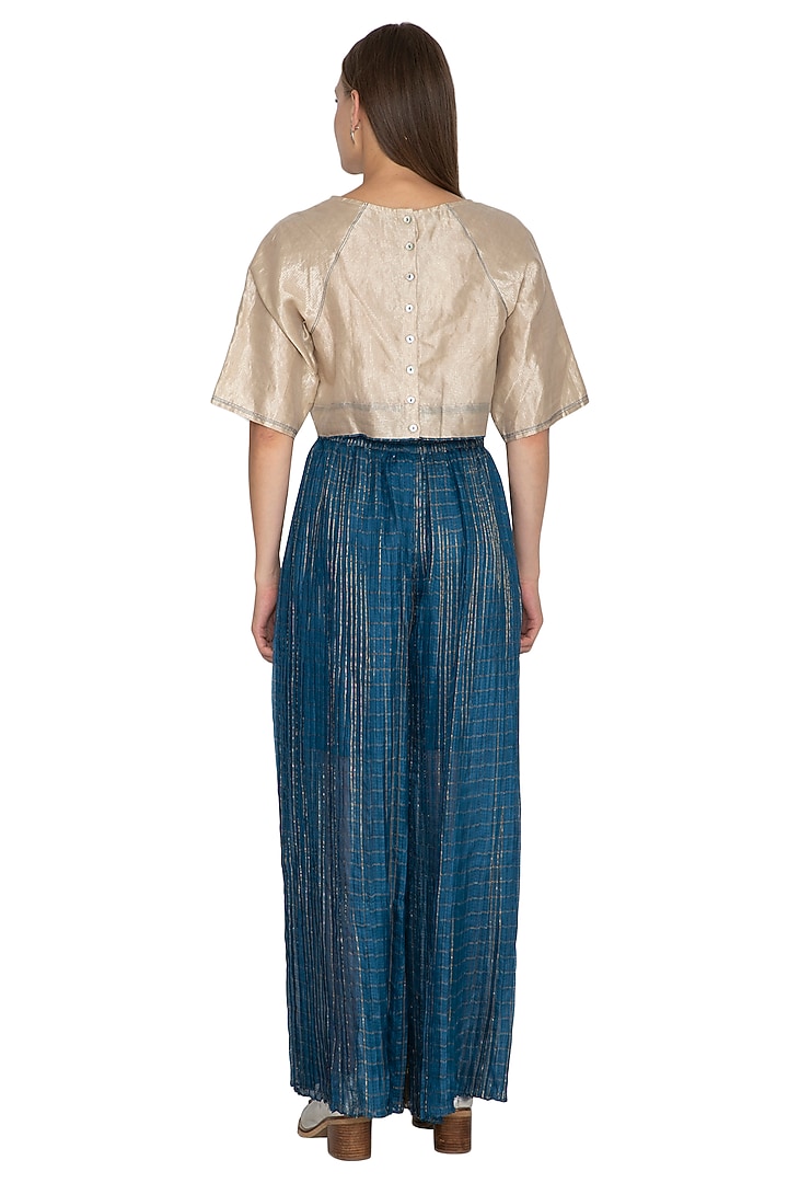 Silver Fawn Tissue Silk Detailed Top by Urvashi Kaur at Pernia's Pop Up Shop