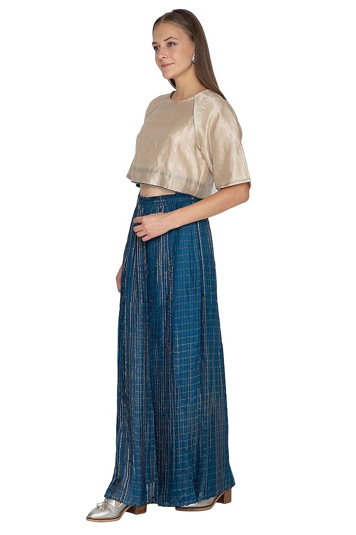 Silver Fawn Tissue Silk Detailed Top by Urvashi Kaur at Pernia's Pop Up Shop