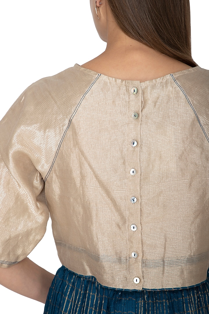 Silver Fawn Tissue Silk Detailed Top by Urvashi Kaur at Pernia's Pop Up Shop