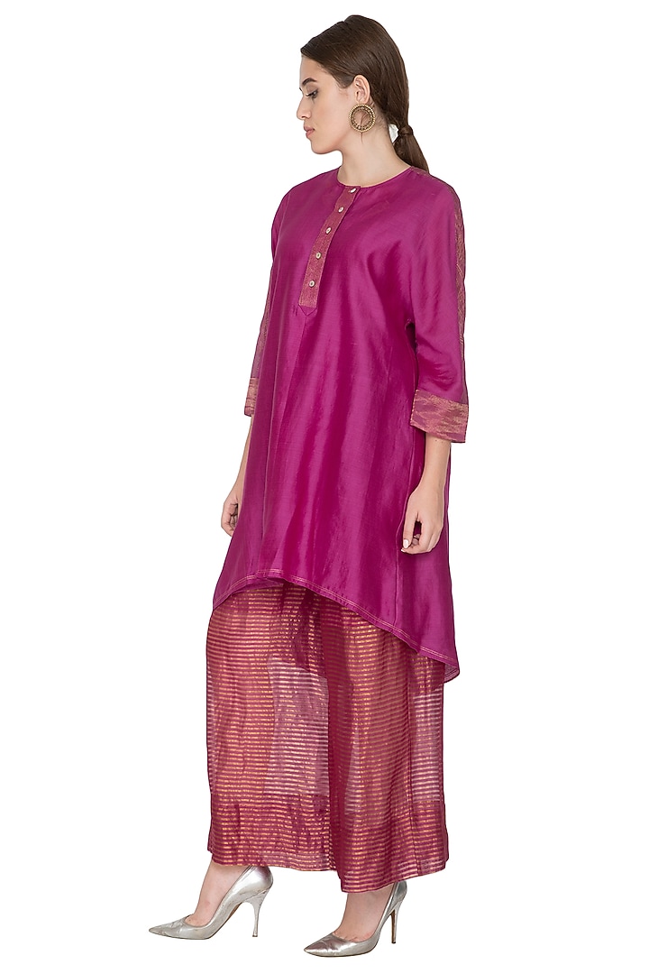 Fuchsia Stripe Tissue Silk Palazzo Pants by Urvashi Kaur at Pernia's Pop Up Shop