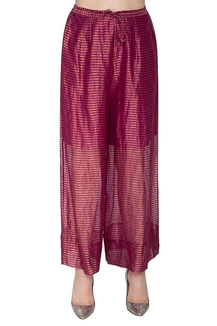 Fuchsia Stripe Tissue Silk Palazzo Pants by Urvashi Kaur at Pernia's Pop Up Shop