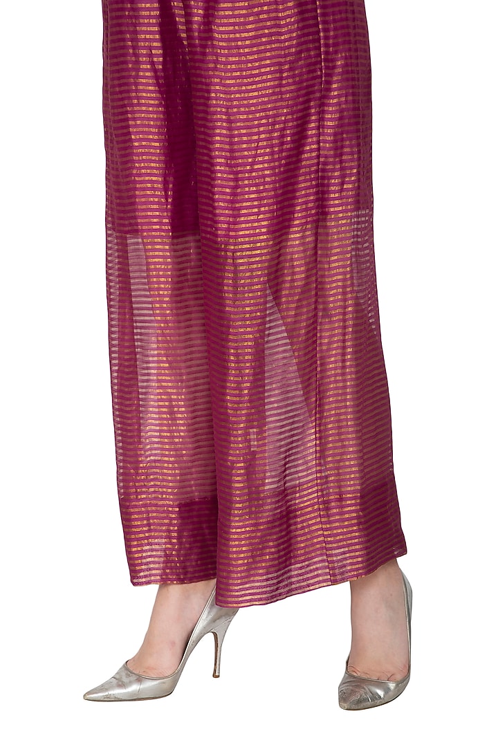 Fuchsia Stripe Tissue Silk Palazzo Pants by Urvashi Kaur at Pernia's Pop Up Shop