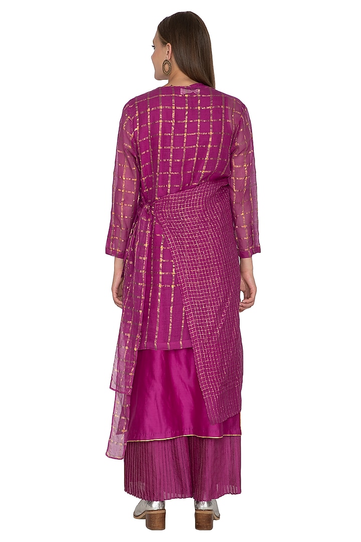 Fuchsia Checkered Overlay Jacket by Urvashi Kaur at Pernia's Pop Up Shop