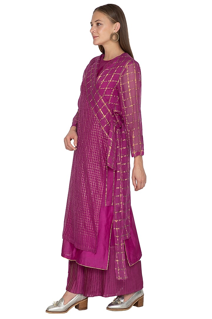 Fuchsia Checkered Overlay Jacket by Urvashi Kaur at Pernia's Pop Up Shop