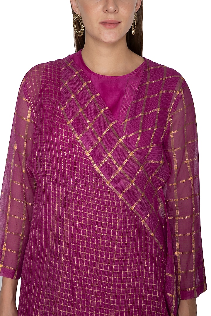 Fuchsia Checkered Overlay Jacket by Urvashi Kaur at Pernia's Pop Up Shop
