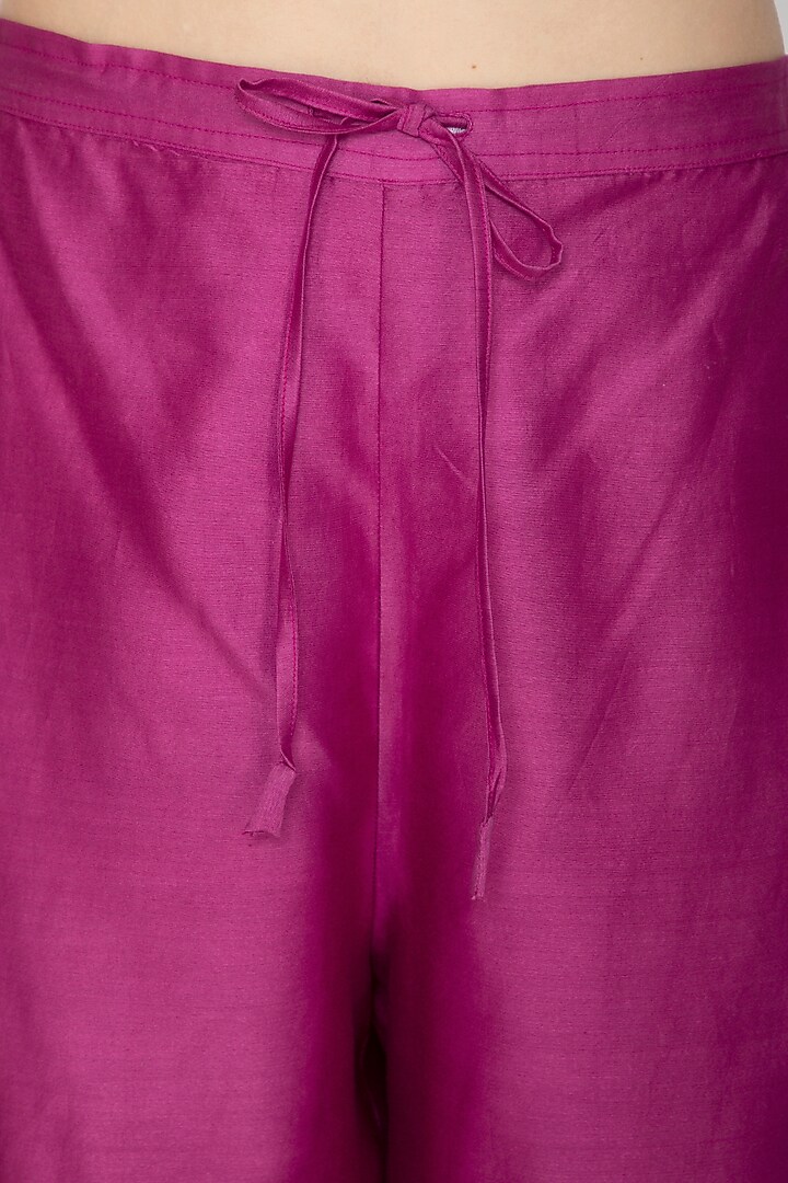 Fuchsia Chanderi Silk Detailed Pants by Urvashi Kaur at Pernia's Pop Up Shop