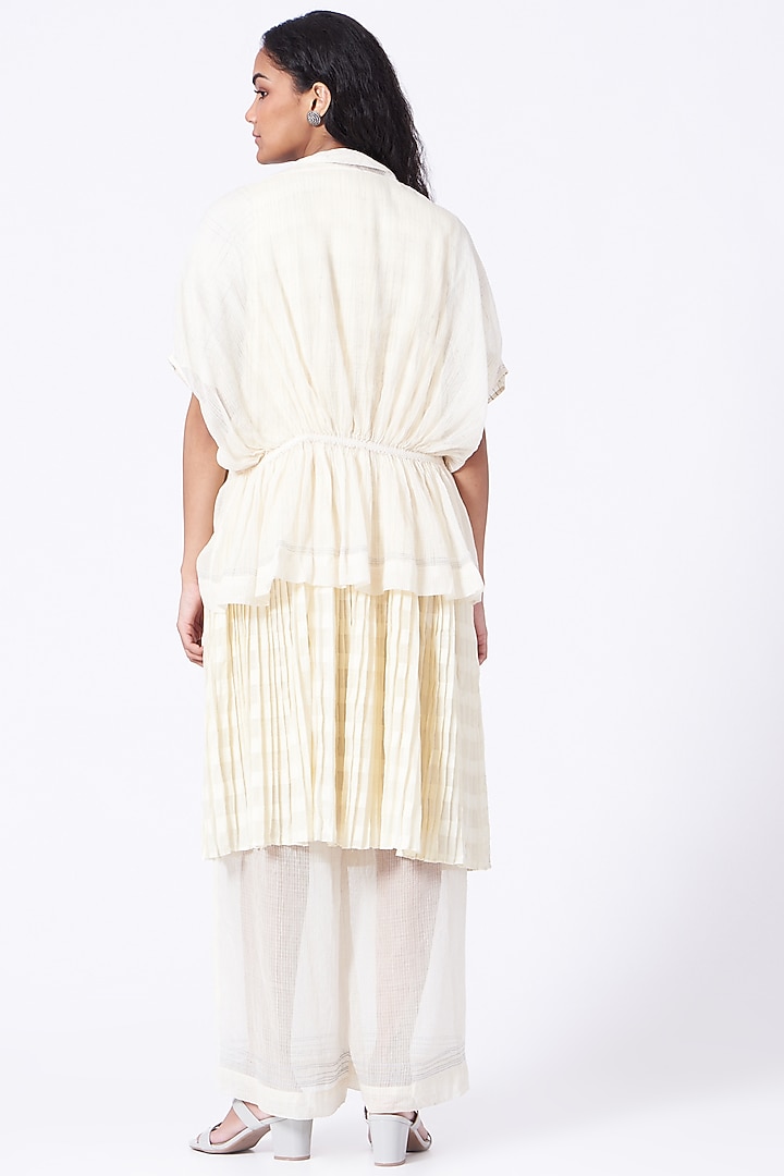 Antique White Handwoven Kota Cotton Jacket by Urvashi Kaur at Pernia's Pop Up Shop