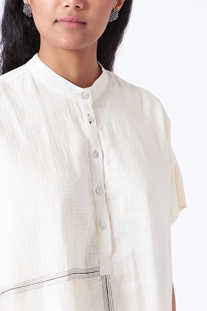 Antique White Linen Silk Paneled Top by Urvashi Kaur at Pernia's Pop Up Shop