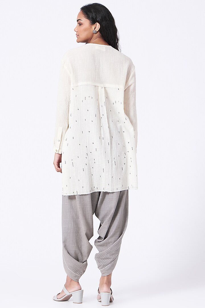 Antique White Hand Block Printed Top by Urvashi Kaur at Pernia's Pop Up Shop