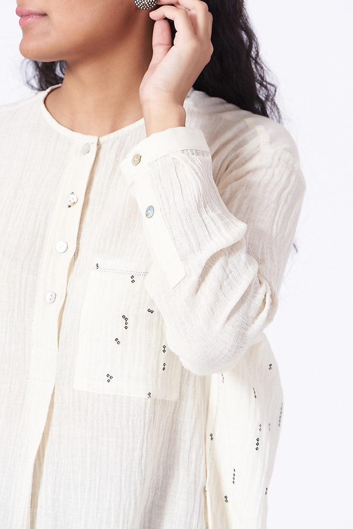 Antique White Hand Block Printed Top by Urvashi Kaur at Pernia's Pop Up Shop