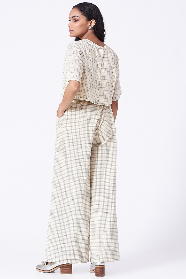 Antique White Checkered Crop Top by Urvashi Kaur at Pernia's Pop Up Shop