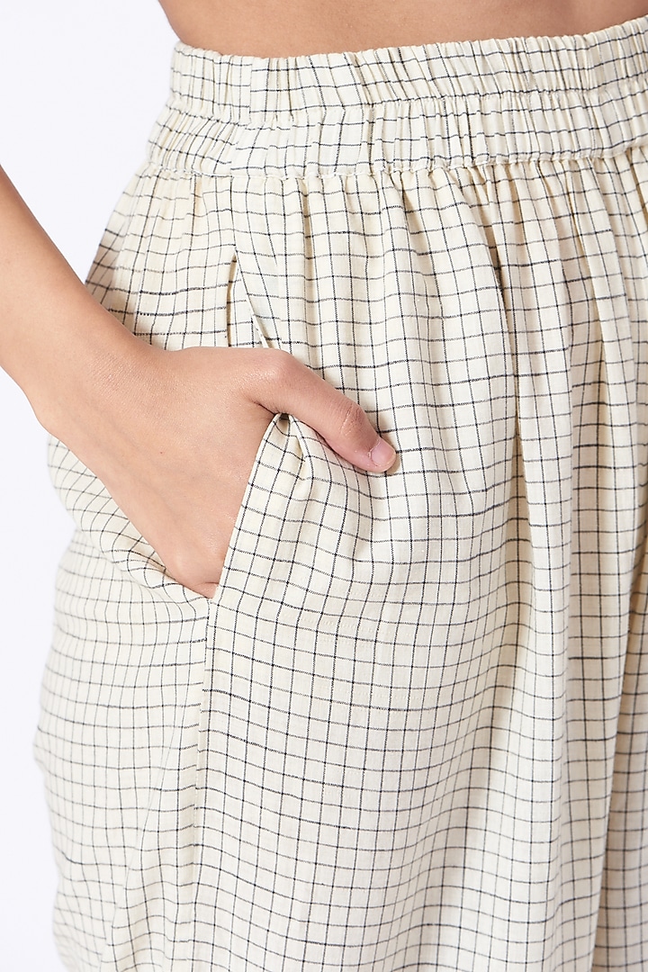 Antique White Checkered Crop Top by Urvashi Kaur at Pernia's Pop Up Shop