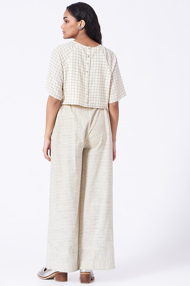 Antique White Cotton Checkered Pants by Urvashi Kaur at Pernia's Pop Up Shop