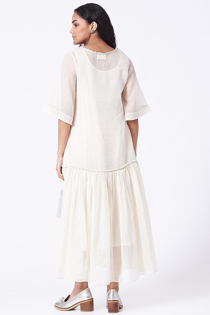 Antique White Hand Block Printed Vacation Dress by Urvashi Kaur at Pernia's Pop Up Shop