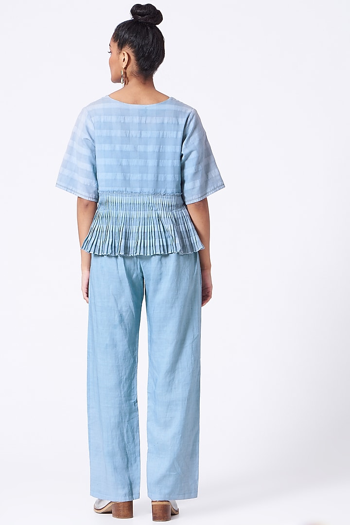 Tranquil Blue Checkered Peplum Top by Urvashi Kaur at Pernia's Pop Up Shop