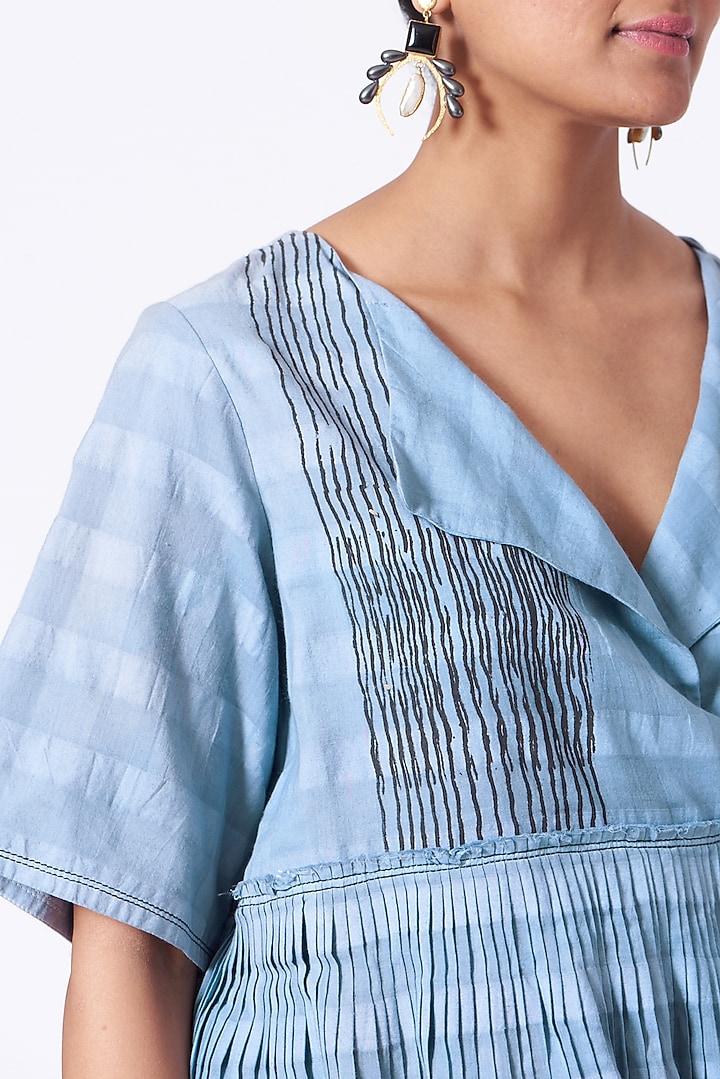 Tranquil Blue Checkered Peplum Top by Urvashi Kaur at Pernia's Pop Up Shop