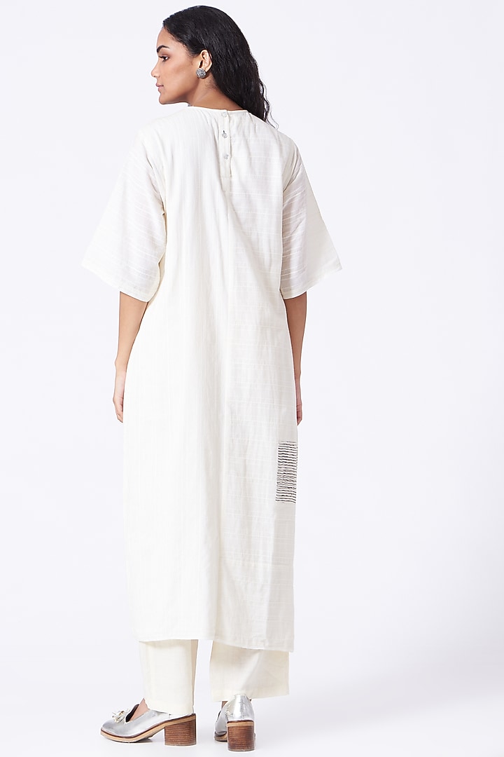 Antique White Hand Block Printed Long Tunic by Urvashi Kaur at Pernia's Pop Up Shop