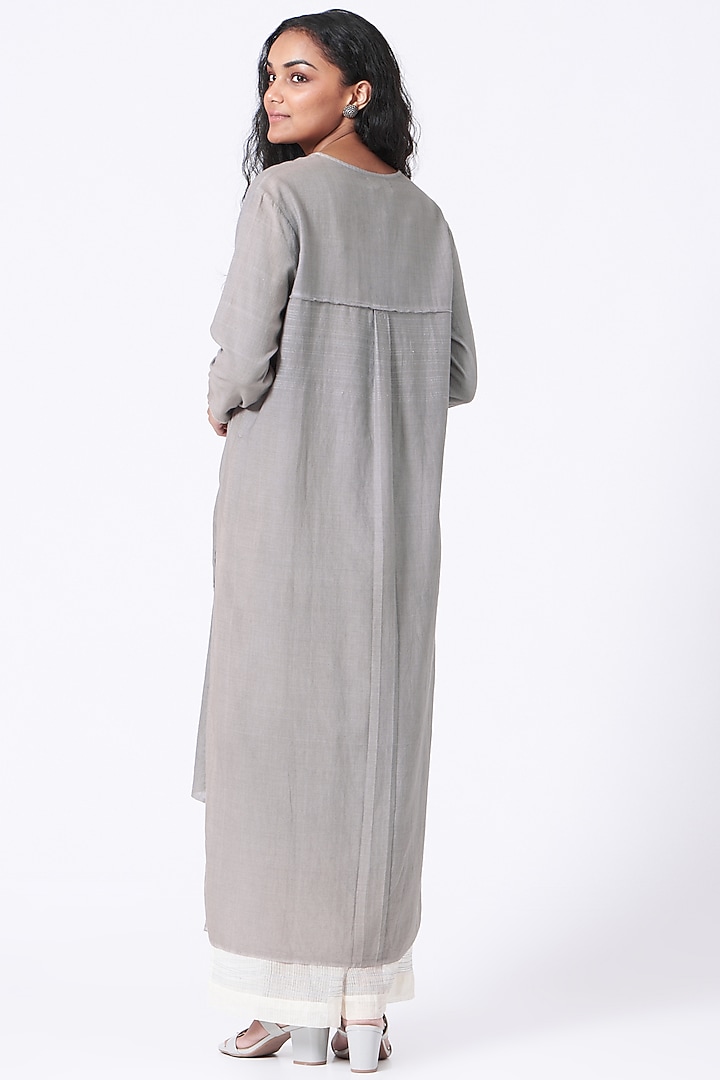 Pearl Grey Cotton Jamdani Tunic by Urvashi Kaur at Pernia's Pop Up Shop