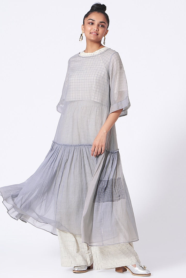 Pearl Grey Hand Block Printed Vacation Dress by Urvashi Kaur at Pernia's Pop Up Shop