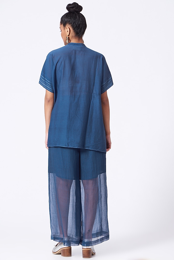 Indigo Cotton Printed Top by Urvashi Kaur at Pernia's Pop Up Shop