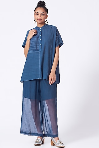 Indigo Handwoven Kota Cotton Pants by Urvashi Kaur
