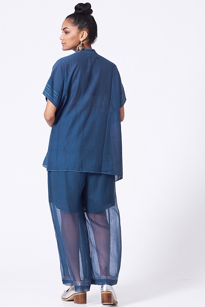 Indigo Handwoven Kota Cotton Pants by Urvashi Kaur at Pernia's Pop Up Shop