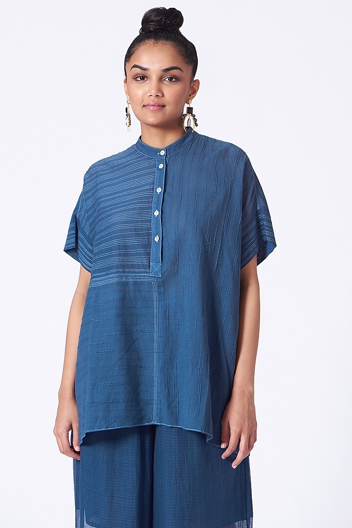 Indigo Handwoven Kota Cotton Pants by Urvashi Kaur at Pernia's Pop Up Shop