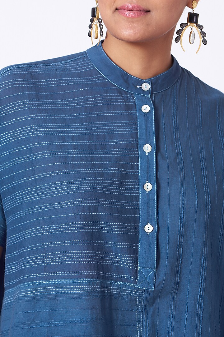 Indigo Handwoven Kota Cotton Pants by Urvashi Kaur at Pernia's Pop Up Shop
