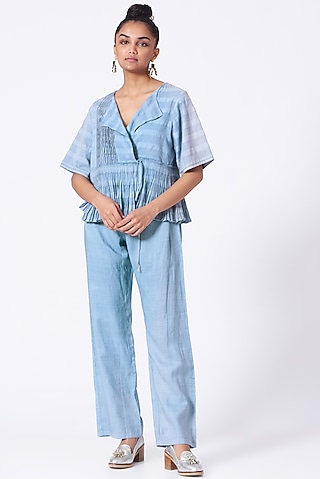 Tranquil Blue Cotton Linen Pants by Urvashi Kaur