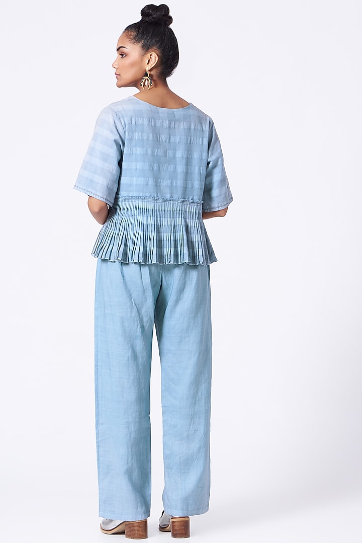 Tranquil Blue Cotton Linen Pants by Urvashi Kaur at Pernia's Pop Up Shop