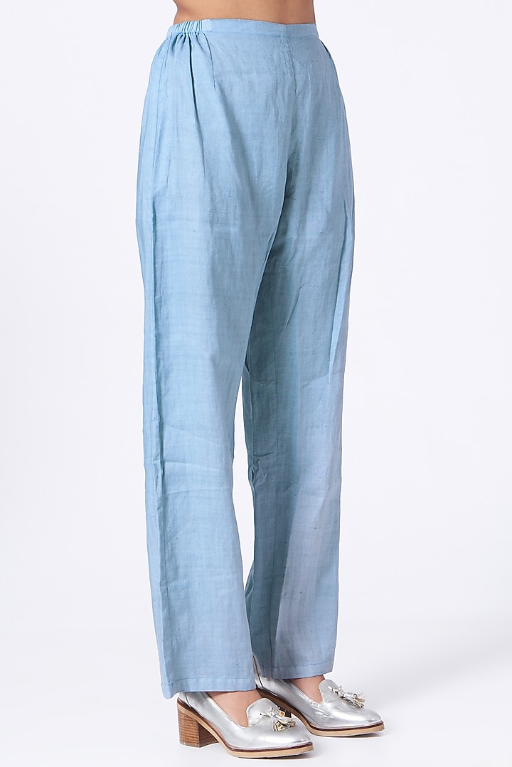 Tranquil Blue Cotton Linen Pants by Urvashi Kaur at Pernia's Pop Up Shop