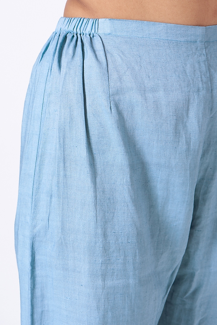 Tranquil Blue Cotton Linen Pants by Urvashi Kaur at Pernia's Pop Up Shop