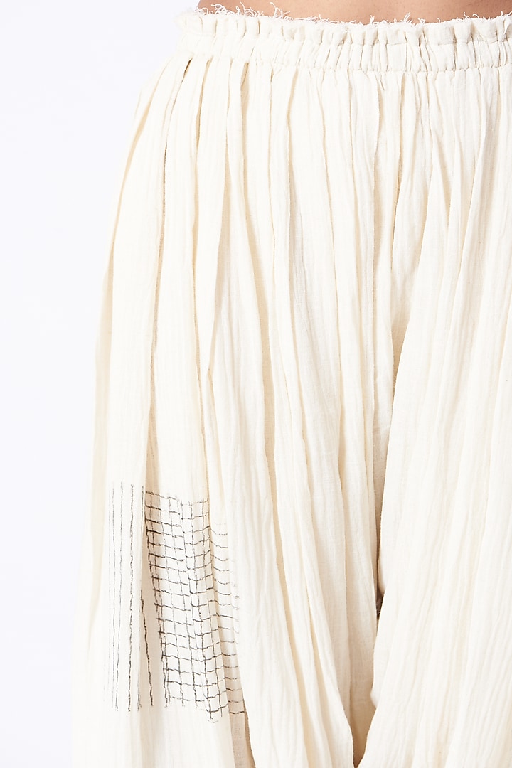 Antique White Hand Block Printed Salwar Pants by Urvashi Kaur at Pernia's Pop Up Shop