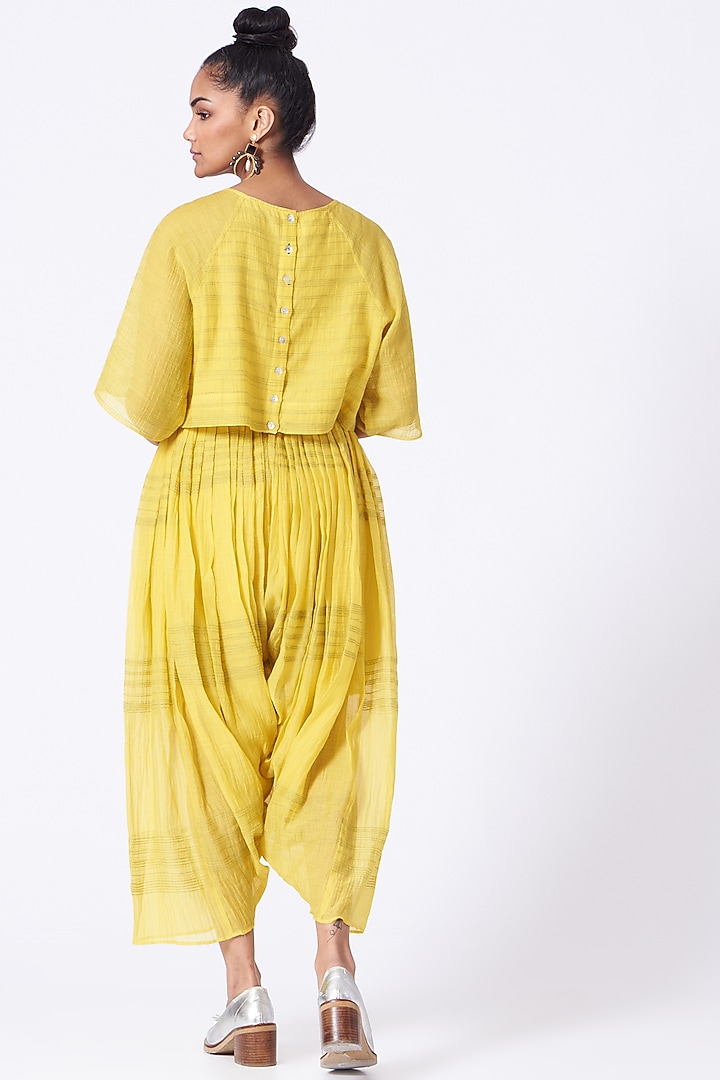 Yellow Silk Cotton Crop Top by Urvashi Kaur at Pernia's Pop Up Shop