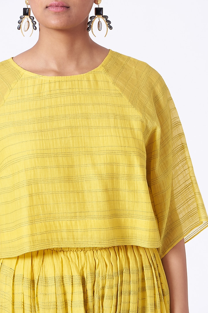 Yellow Silk Cotton Crop Top by Urvashi Kaur at Pernia's Pop Up Shop