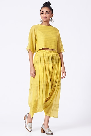 Yellow Silk Cotton Salwar Pants by Urvashi Kaur