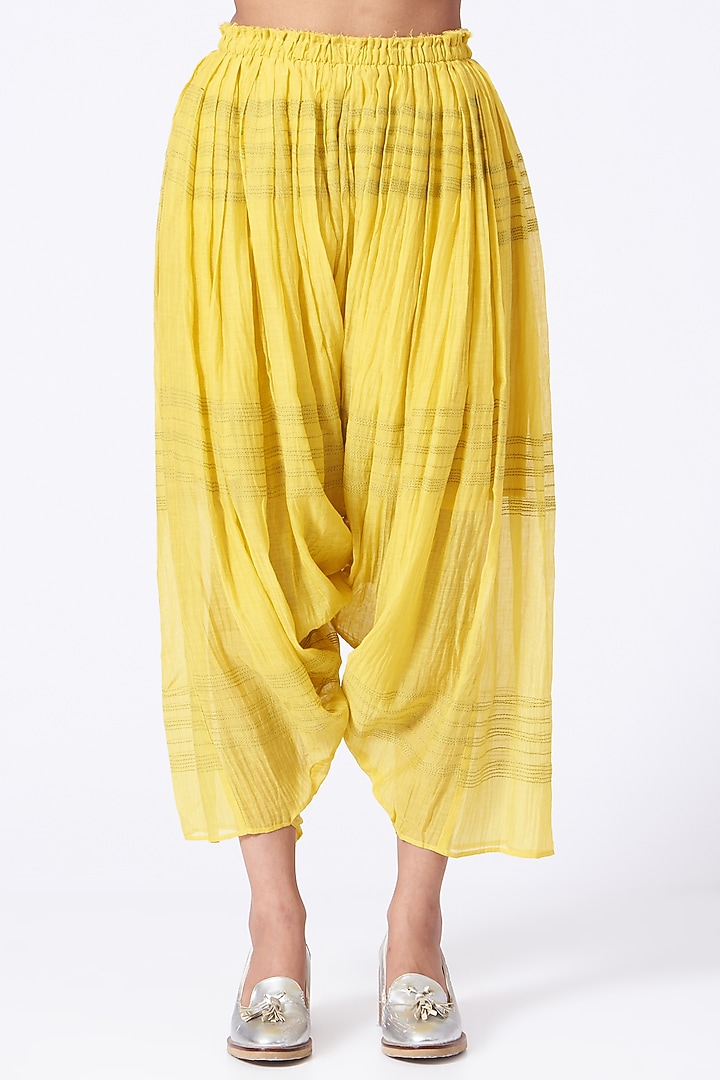Yellow Silk Cotton Salwar Pants by Urvashi Kaur at Pernia's Pop Up Shop