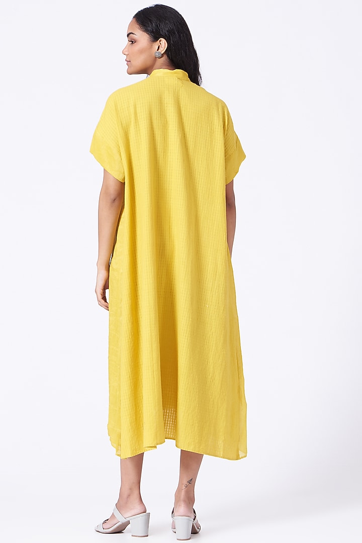 Yellow Handwoven Cotton Checkered Summer Dress by Urvashi Kaur at Pernia's Pop Up Shop