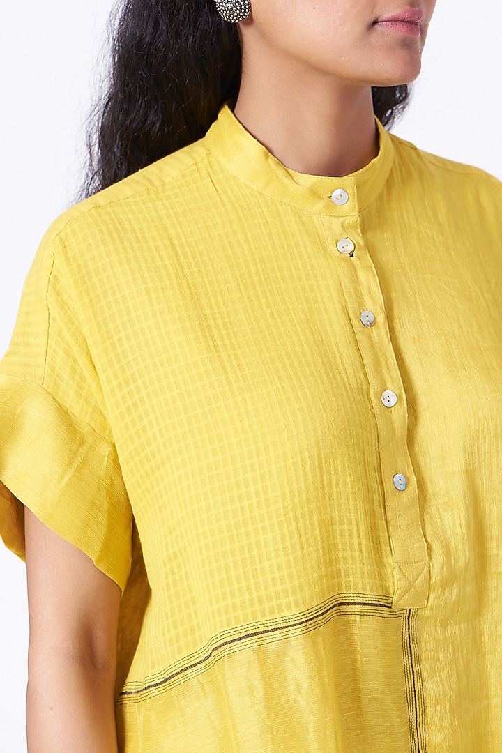 Yellow Handwoven Cotton Checkered Summer Dress by Urvashi Kaur at Pernia's Pop Up Shop
