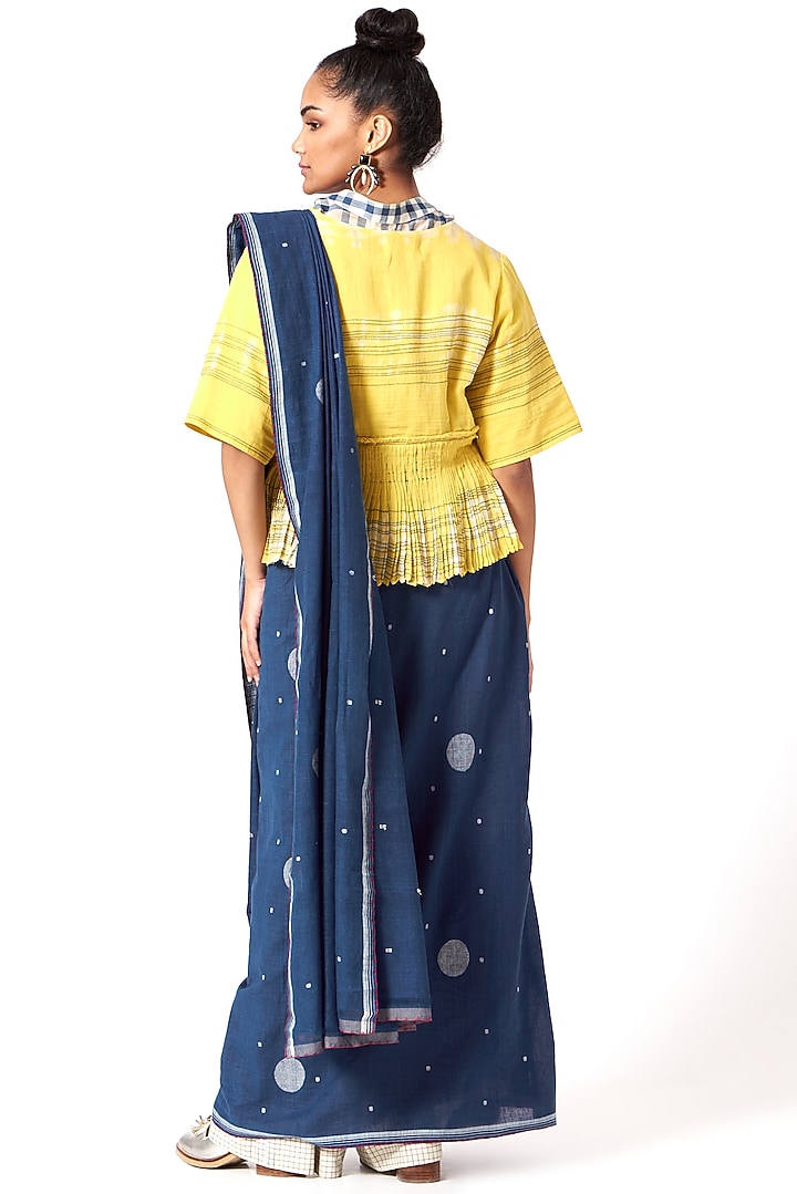 Yellow Hand Block Printed Peplum Top by Urvashi Kaur at Pernia's Pop Up Shop