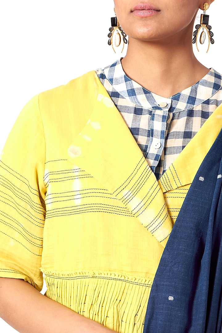 Yellow Hand Block Printed Peplum Top by Urvashi Kaur at Pernia's Pop Up Shop