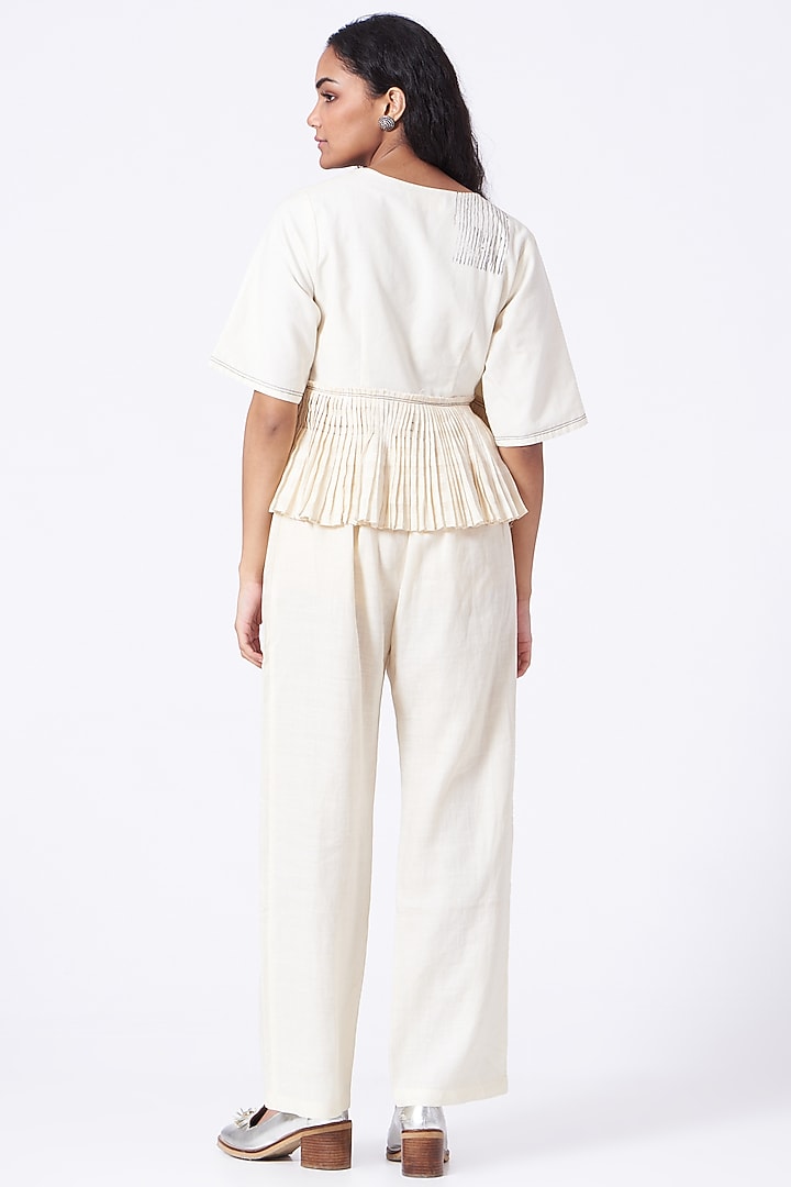 Antique White Cotton Linen Pants by Urvashi Kaur at Pernia's Pop Up Shop