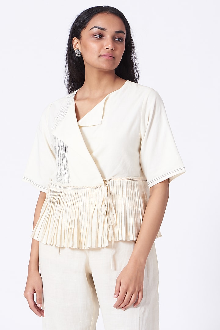 Antique White Cotton Linen Pants by Urvashi Kaur at Pernia's Pop Up Shop