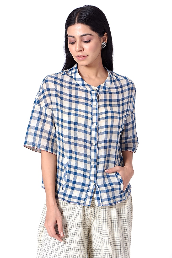 Indigo Checkered Shirt by Urvashi Kaur at Pernia's Pop Up Shop