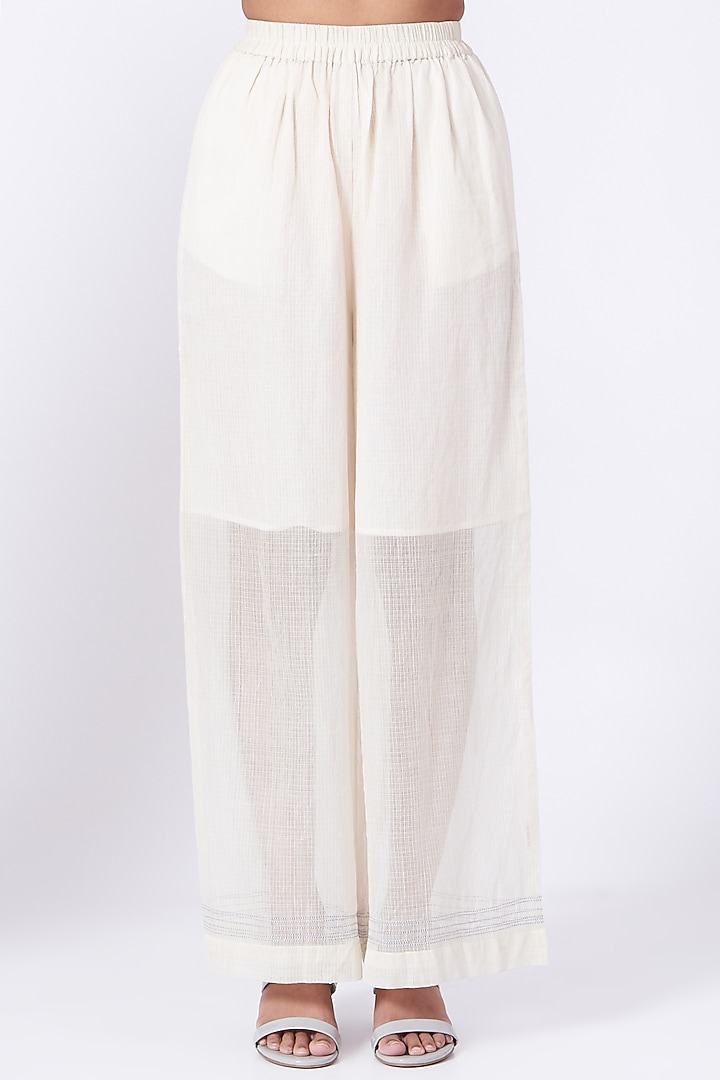 Antique White Handwoven Kota Cotton Pants by Urvashi Kaur at Pernia's Pop Up Shop