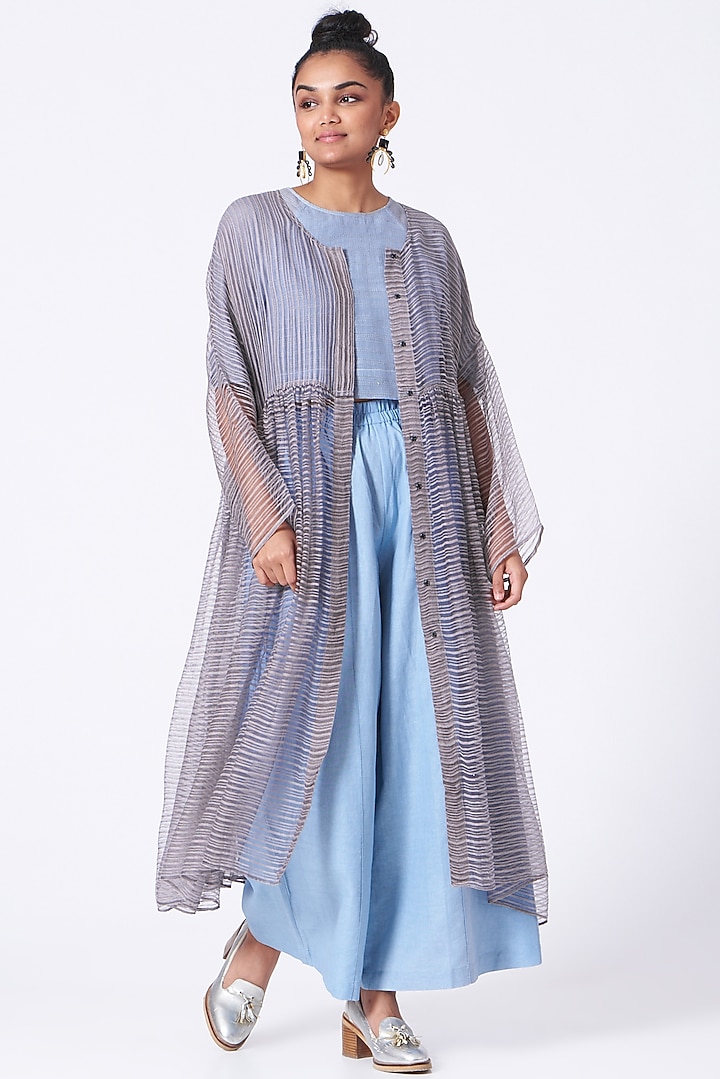 Pearl Grey Linen Noil Overlay by Urvashi Kaur at Pernia's Pop Up Shop
