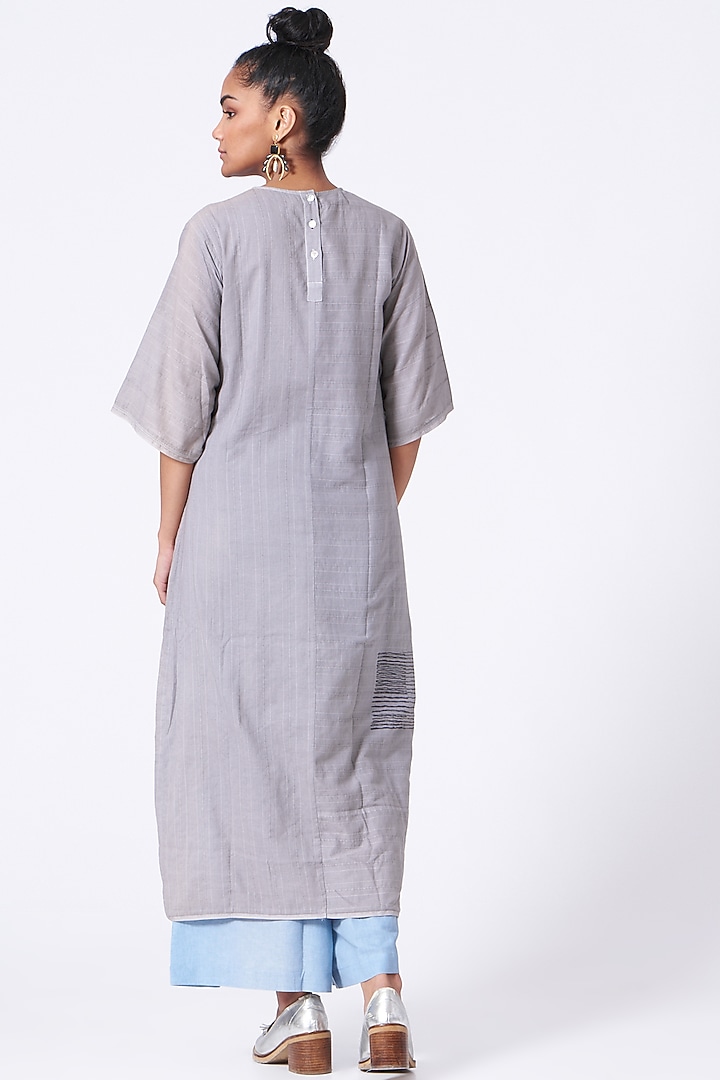 Pearl Grey Hand Block Printed Tunic by Urvashi Kaur at Pernia's Pop Up Shop