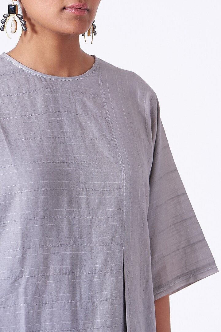 Pearl Grey Hand Block Printed Tunic by Urvashi Kaur at Pernia's Pop Up Shop