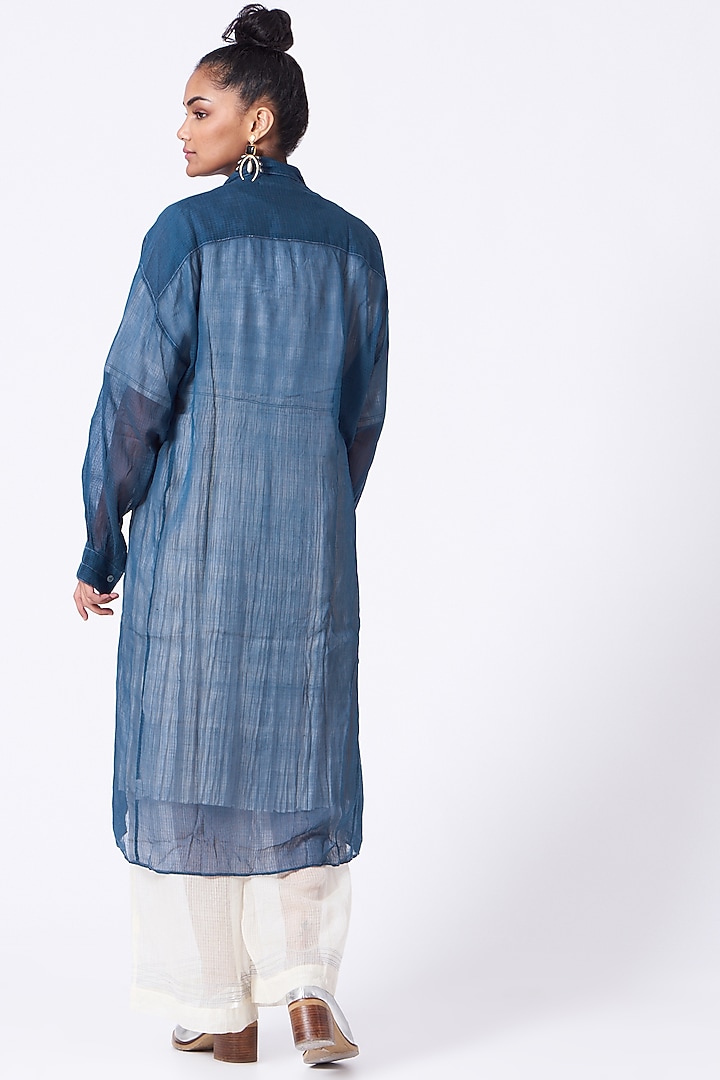 Cobalt Blue Handwoven Wrapped Summer Shirt Dress by Urvashi Kaur at Pernia's Pop Up Shop